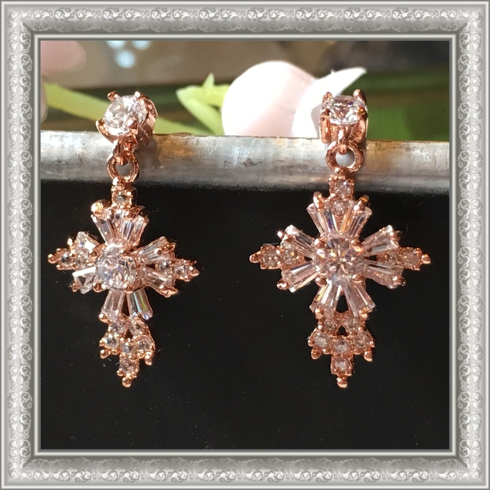 AAA CZ Cross Earrings 1/2” Tall - Picture 7 of 7
